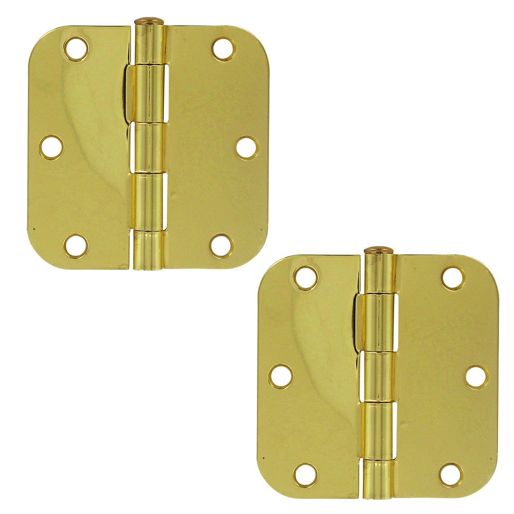 3 1/2" x 3 1/2" 5/8" Radius/Residential Door Hinge (Sold as a Pair) in Polished Brass