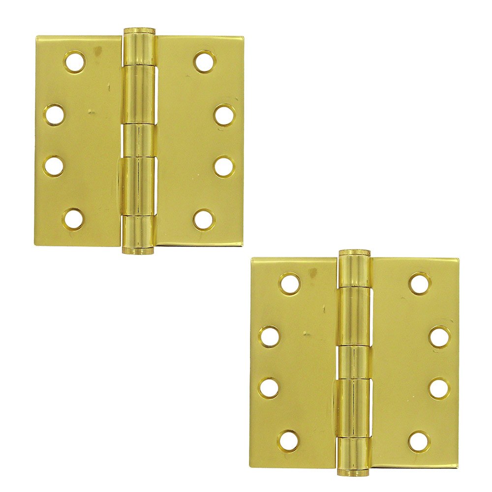 4" x 4" Heavy Duty Square Door Hinge (Sold as a Pair) in Polished Brass