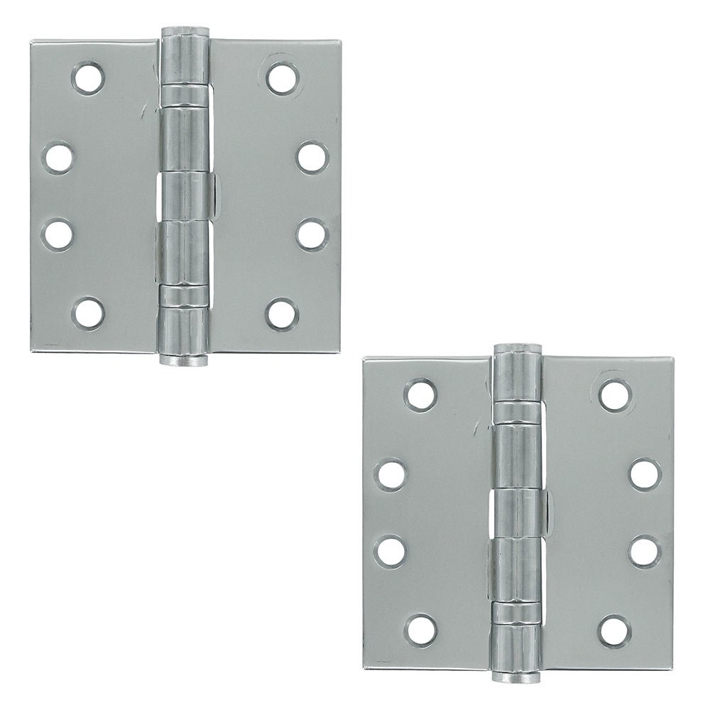 4" x 4" 2 Ball Bearing/Heavy Duty Square Door Hinge (Sold as a Pair) in Polished Chrome