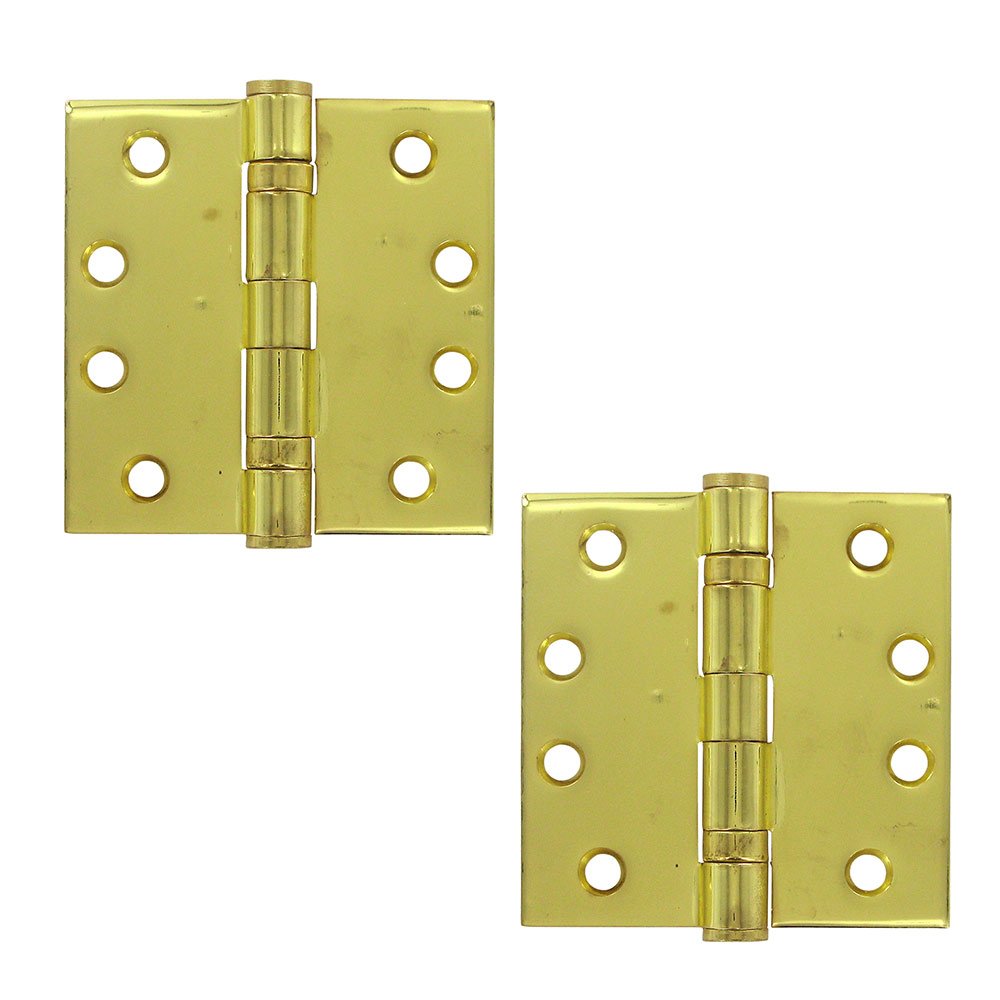 4" x 4" 2 Ball Bearing/Heavy Duty Square Door Hinge (Sold as a Pair) in Polished Brass