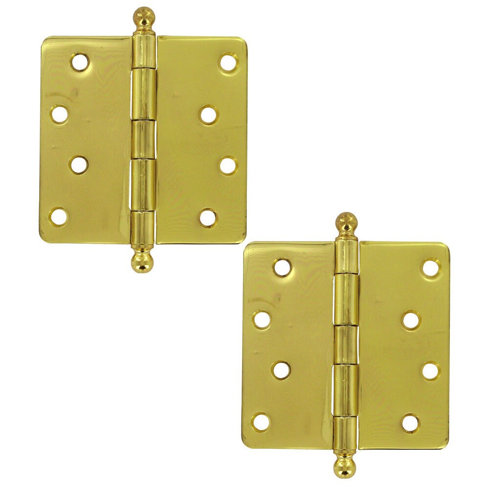 4" x 4" 1/4" Radius/Residential Door Hinge with Ball Tips (Sold as a Pair) in Polished Brass
