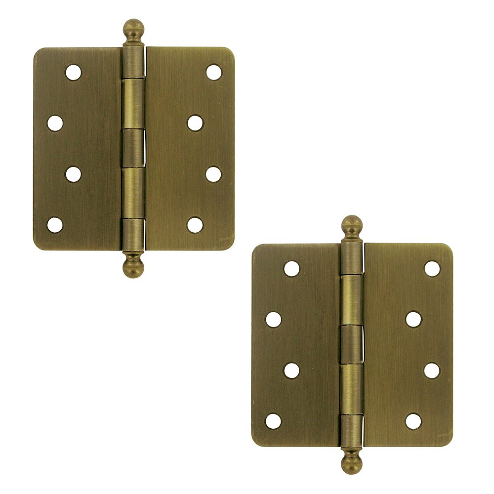 4" x 4" 1/4" Radius/Residential Door Hinge with Ball Tips (Sold as a Pair) in Antique Brass