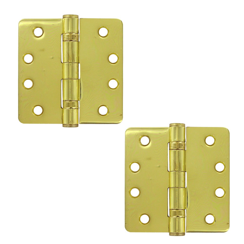 4" x 4" 1/4" Radius/2 Ball Bearing/Heavy Duty Door Hinge (Sold as a Pair) in Polished Brass