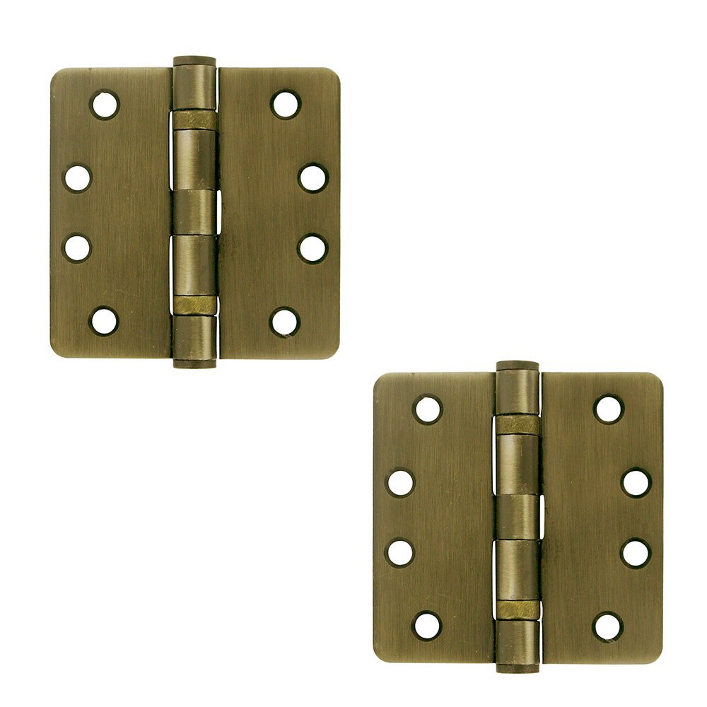 4" x 4" 1/4" Radius/2 Ball Bearing/Heavy Duty Door Hinge (Sold as a Pair) in Antique Brass