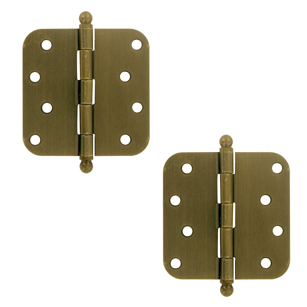 4" x 4" 5/8" Radius/Residential Door Hinge with Ball Tips (Sold as a Pair) in Antique Brass