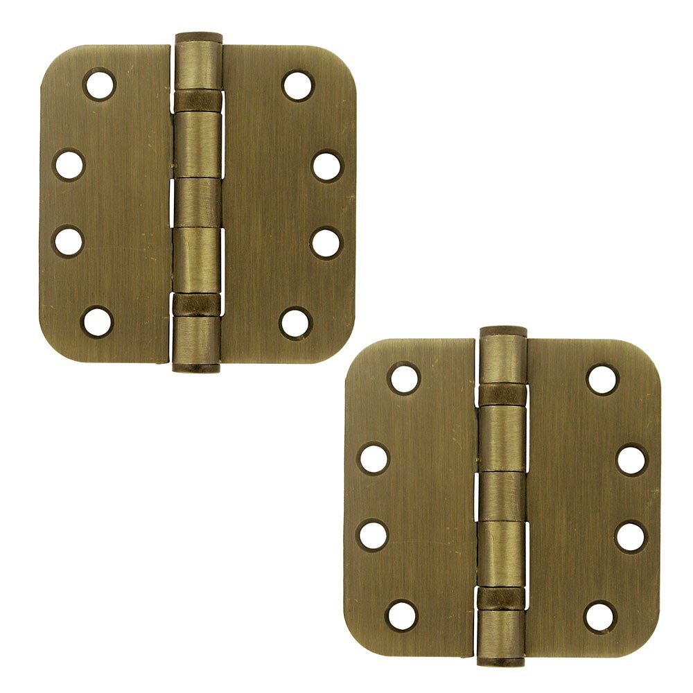 4" x 4" 5/8" Radius/2 Ball Bearing/Heavy Duty Door Hinge (Sold as a Pair) in Antique Brass