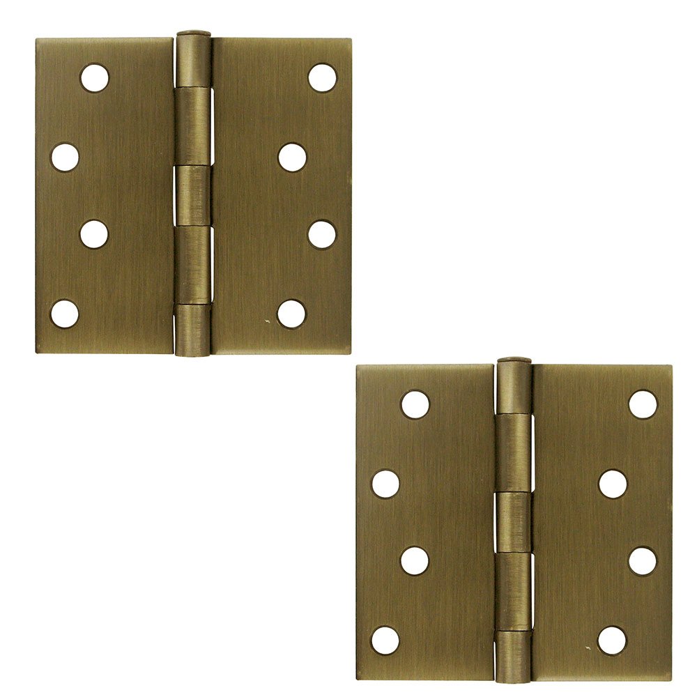 4" x 4" Residential Square Door Hinge (Sold as a Pair) in Antique Brass