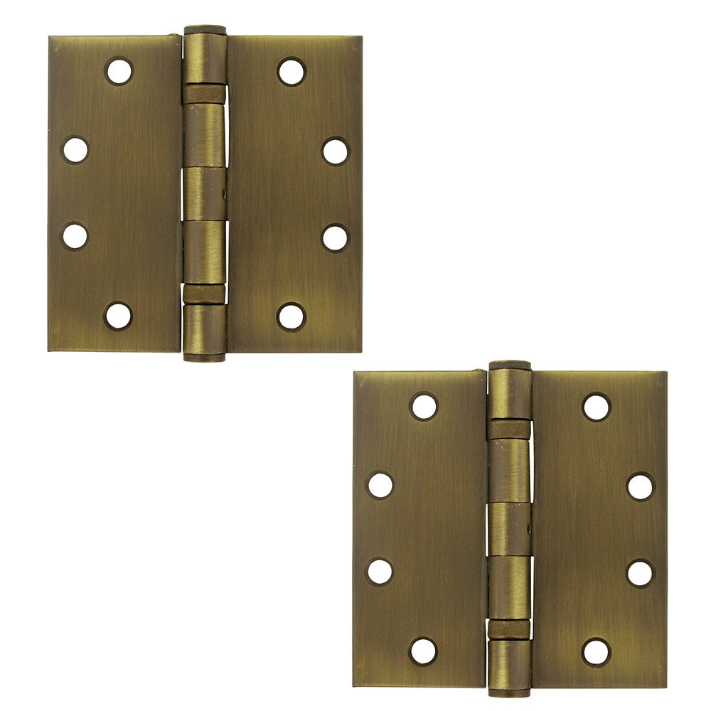 Removable Pin Square Door Hinge (Sold as a Pair) in Antique Brass