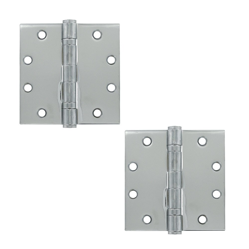 4 1/2" x 4 1/2" 2 Ball Bearing/Heavy Duty Square Door Hinge (Sold as a Pair) in Polished Chrome