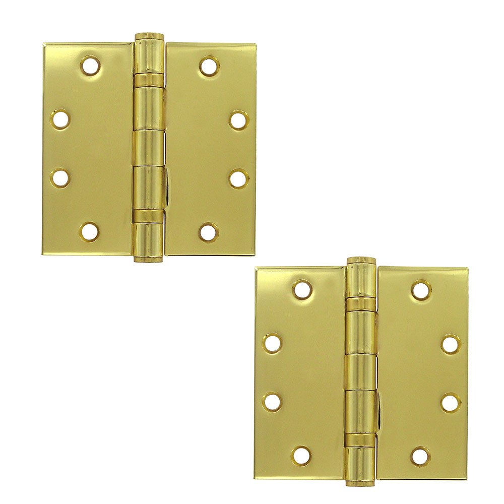 4 1/2" x 4 1/2" 2 Ball Bearing/Heavy Duty Square Door Hinge (Sold as a Pair) in Polished Brass