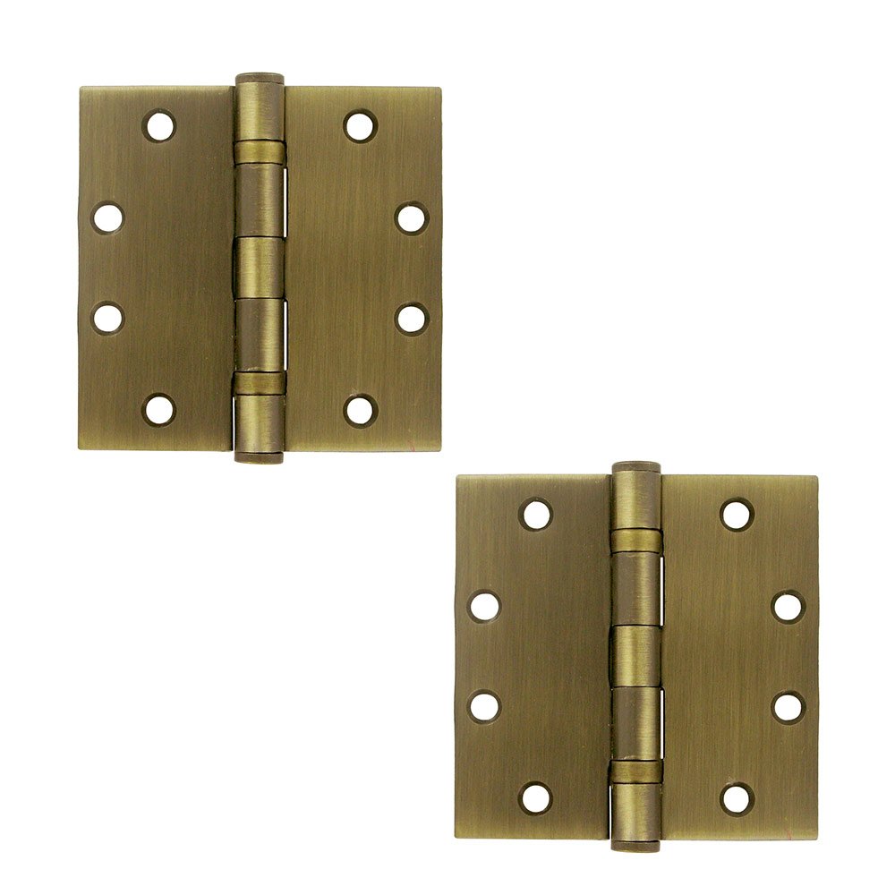 4 1/2" x 4 1/2" 2 Ball Bearing/Heavy Duty Square Door Hinge (Sold as a Pair) in Antique Brass