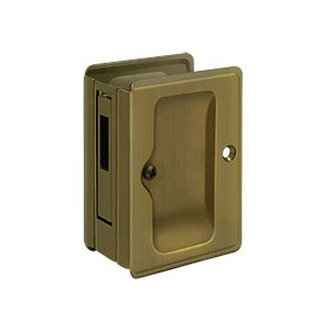 Heavy Duty Pocket Lock Adjustable 3 1/4"x 2 1/4" Sliding Door Receiver in Antique Brass