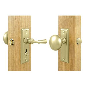 Rectangular Storm Door Latch with Tubular Lock in Polished Brass Unlacquered