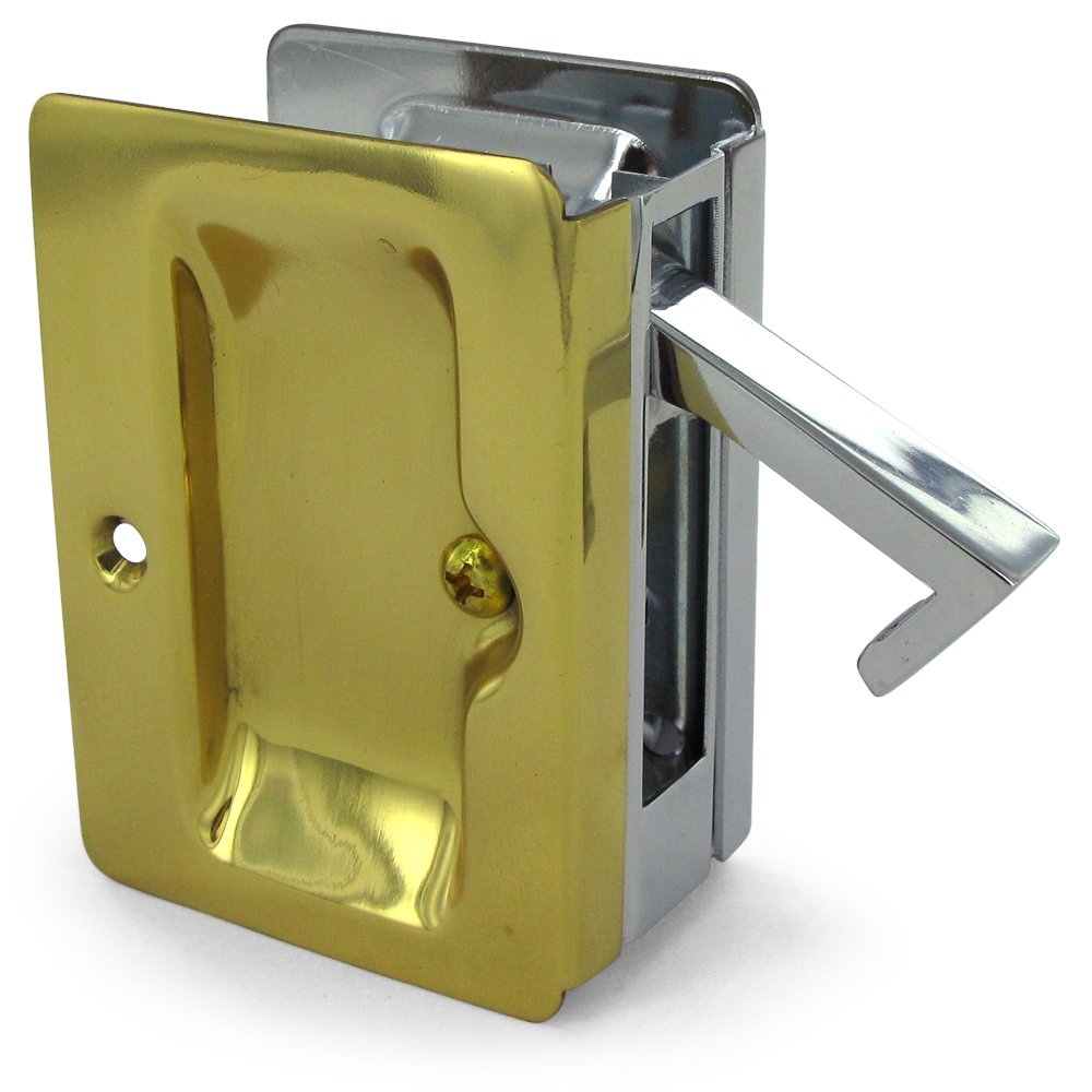 Solid Brass Adjustable 3 1/4" x 2 1/4" Heavy Duty Passage Pocket Lock in Polished Brass and Polished Chrome