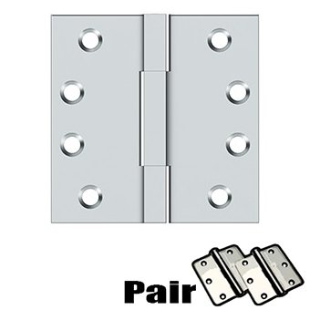 Solid Brass 4" x 4" Standard Square Knuckle Door Hinge (Sold as a Pair) in Polished Chrome