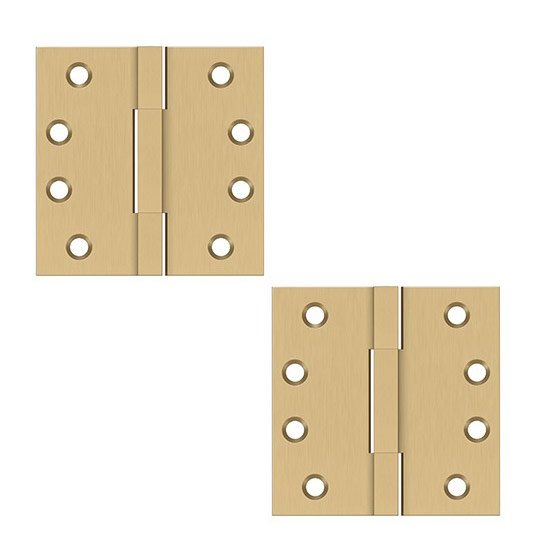 Solid Brass 4" x 4" Standard Square Knuckle Door Hinge (Sold as a Pair) in Brushed Brass