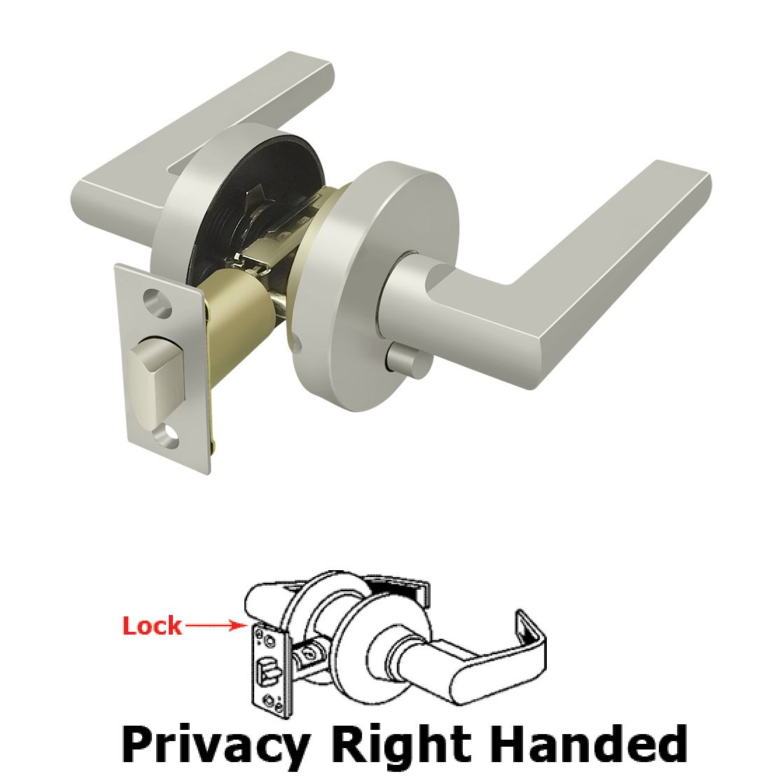 Right Handed Portmore Lever Privacy in Brushed Nickel