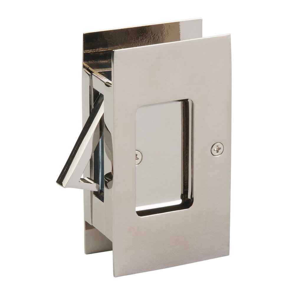 Passage Modern Rectangular Pocket Door Lock in Polished Nickel