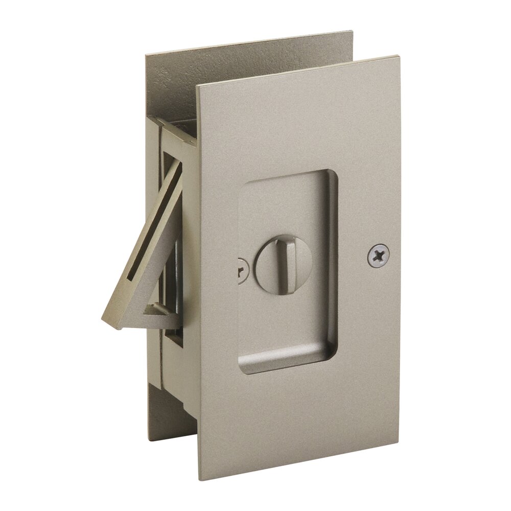 Privacy Modern Rectangular Pocket Door Lock in Tumbled White Bronze