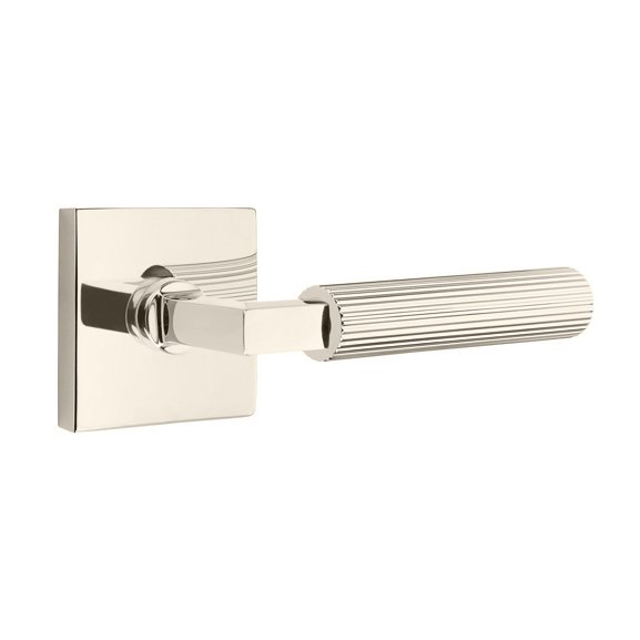 Single Dummy Straight Knurled Right Handed Lever With L-Square Stem And Square Rose In Polished Nickel
