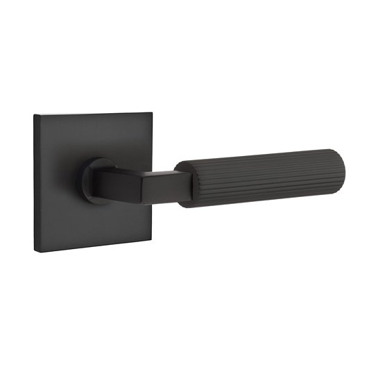 Single Dummy Straight Knurled Left Handed Lever With L-Square Stem And Square Rose In Flat Black