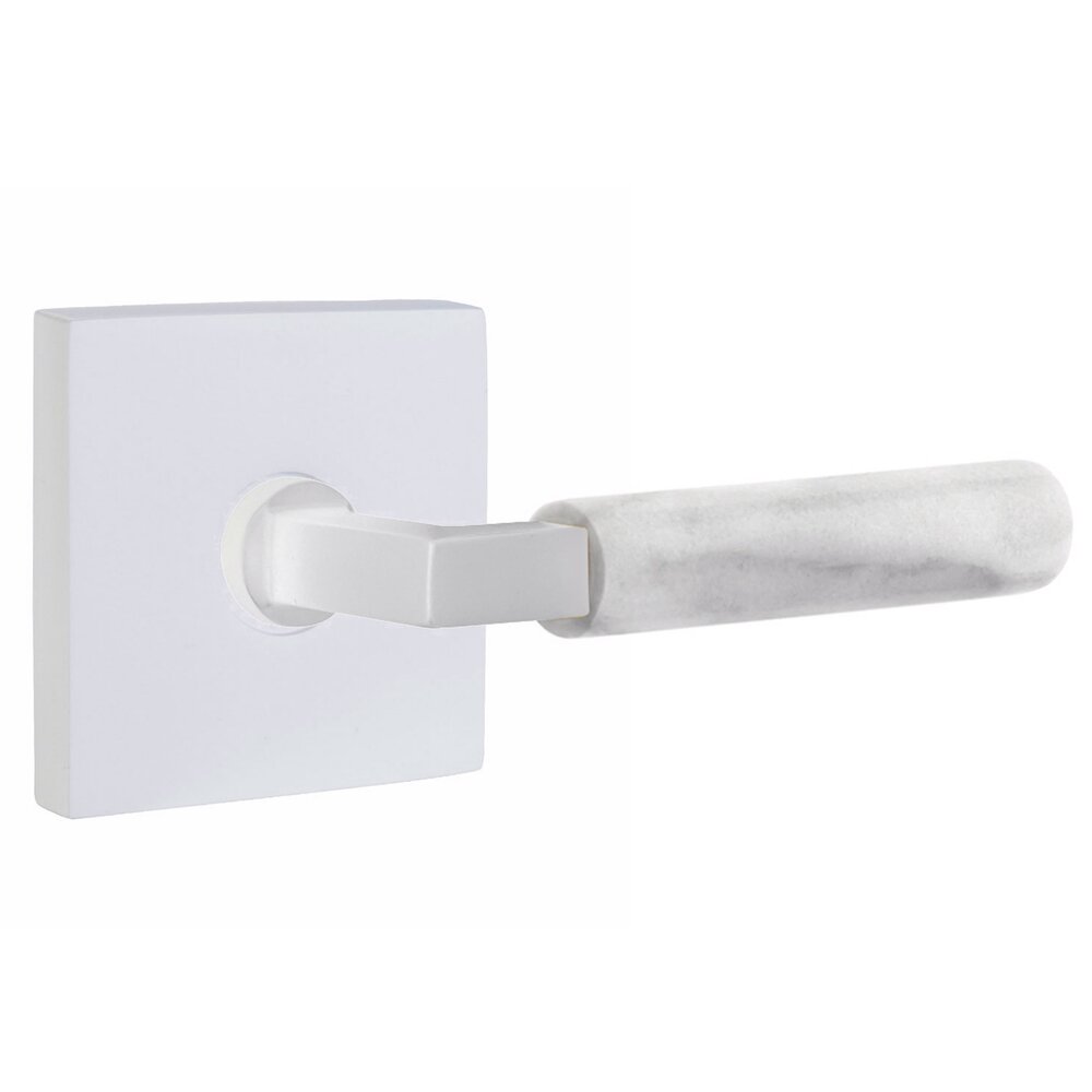 Double Dummy White Marble Right Handed Lever With L-Square Stem And Square Rose In Matte White