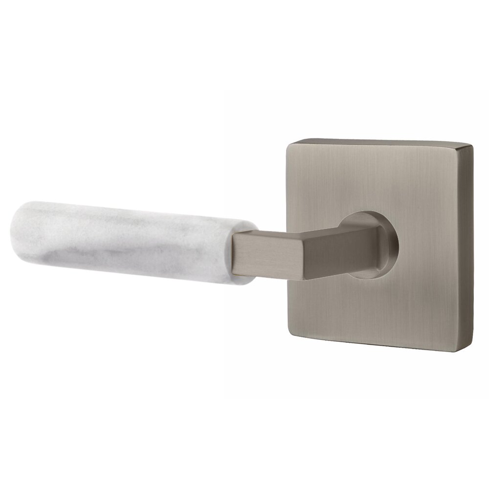 Single Dummy White Marble Left Handed Lever With L-Square Stem And Square Rose In Pewter