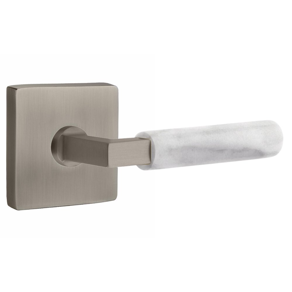 Single Dummy White Marble Right Handed Lever With L-Square Stem And Square Rose In Pewter