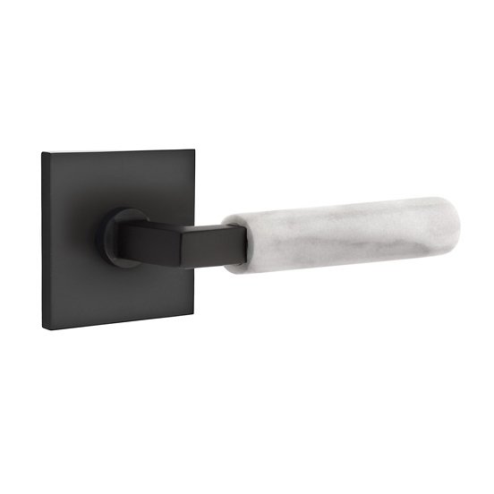 Double Dummy White Marble Left Handed Lever With L-Square Stem And Square Rose In Flat Black