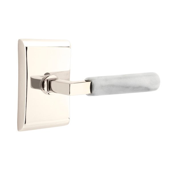 Single Dummy White Marble Right Handed Lever With L-Square Stem And Neos Rose In Polished Nickel