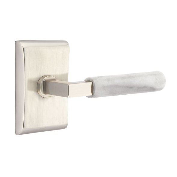 Single Dummy White Marble Left Handed Lever With L-Square Stem And Neos Rose In Satin Nickel