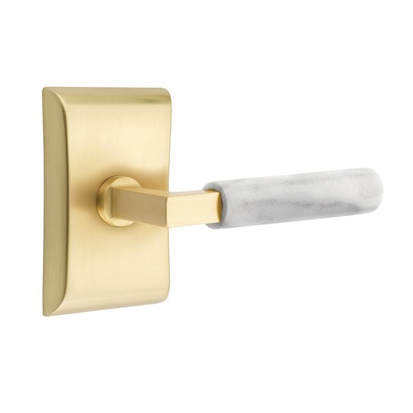 Single Dummy White Marble Right Handed Lever With L-Square Stem And Neos Rose In Satin Brass