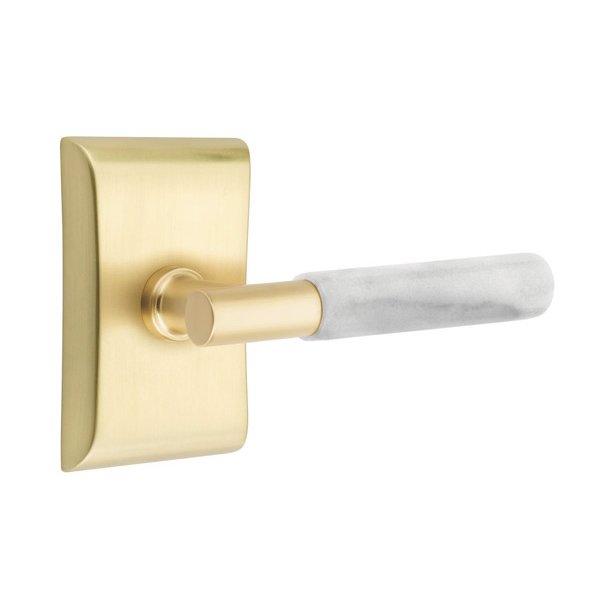 Single Dummy White Marble Left Handed Lever With T-Bar Stem And Neos Rose In Satin Brass