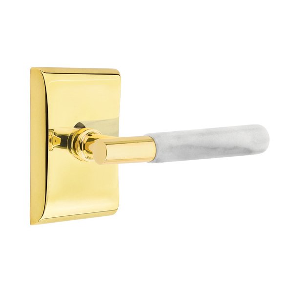 Double Dummy White Marble Right Handed Lever With T-Bar Stem And Neos Rose In Unlacquered Brass