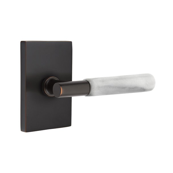 Single Dummy White Marble Right Handed Lever With T-Bar Stem And Modern Rectangular Rose In Oil Rubbed Bronze