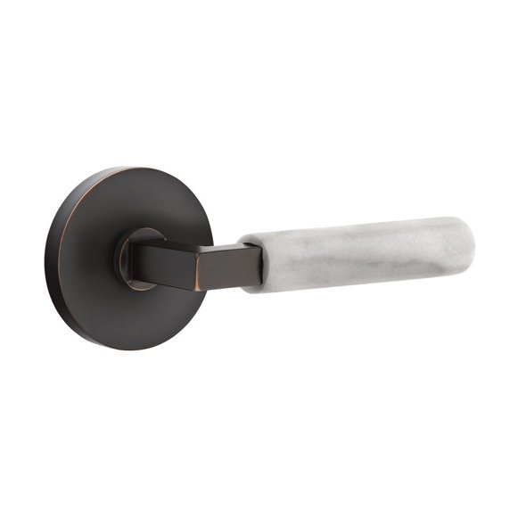 Single Dummy White Marble Left Handed Lever With L-Square Stem And Disk Rose In Oil Rubbed Bronze