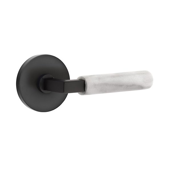 Single Dummy White Marble Right Handed Lever With L-Square Stem And Disk Rose In Flat Black
