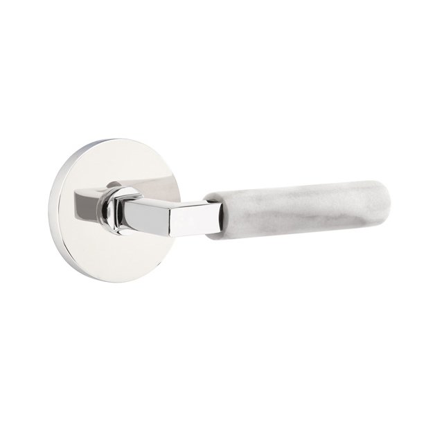 Single Dummy White Marble Left Handed Lever With L-Square Stem And Disk Rose In Polished Chrome