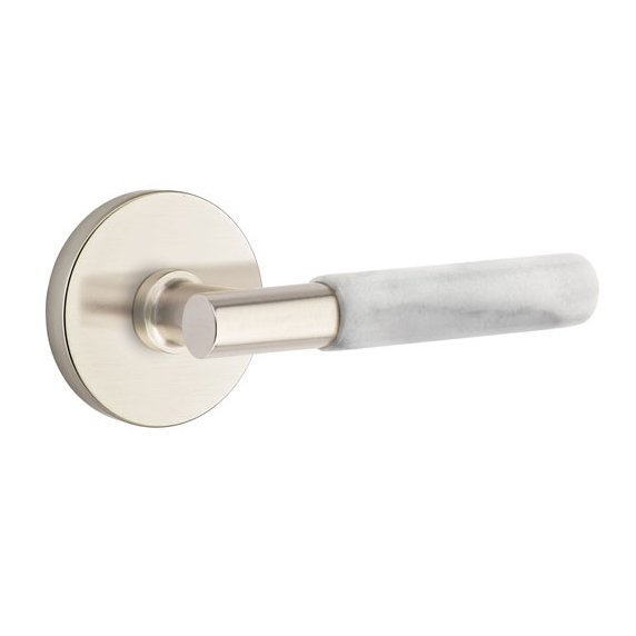 Single Dummy White Marble Right Handed Lever With T-Bar Stem And Disk Rose In Satin Nickel
