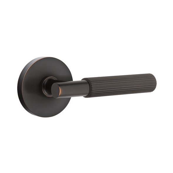 Single Dummy Straight Knurled Right Handed Lever With T-Bar Stem And Disk Rose In Oil Rubbed Bronze