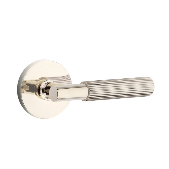 Single Dummy Straight Knurled Left Handed Lever With T-Bar Stem And Disk Rose In Polished Nickel