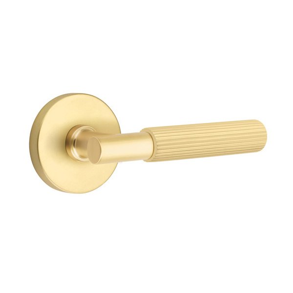Single Dummy Straight Knurled Left Handed Lever With T-Bar Stem And Disk Rose In Satin Brass