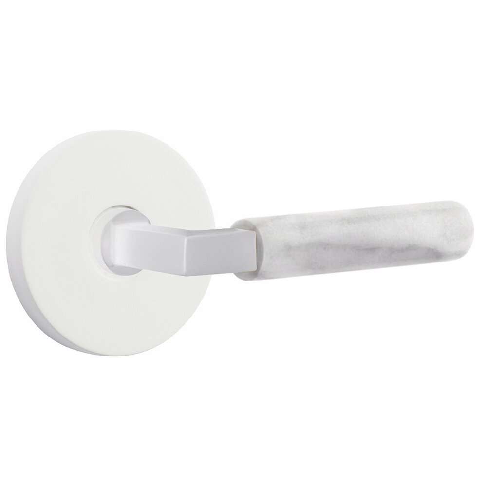 Double Dummy White Marble Right Handed Lever With L-Square Stem And Disk Rose In Matte White