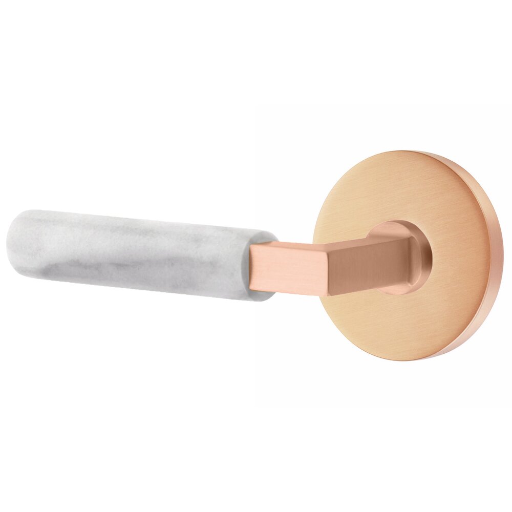 Double Dummy White Marble Left Handed Lever With L-Square Stem And Disk Rose In Satin Rose Gold
