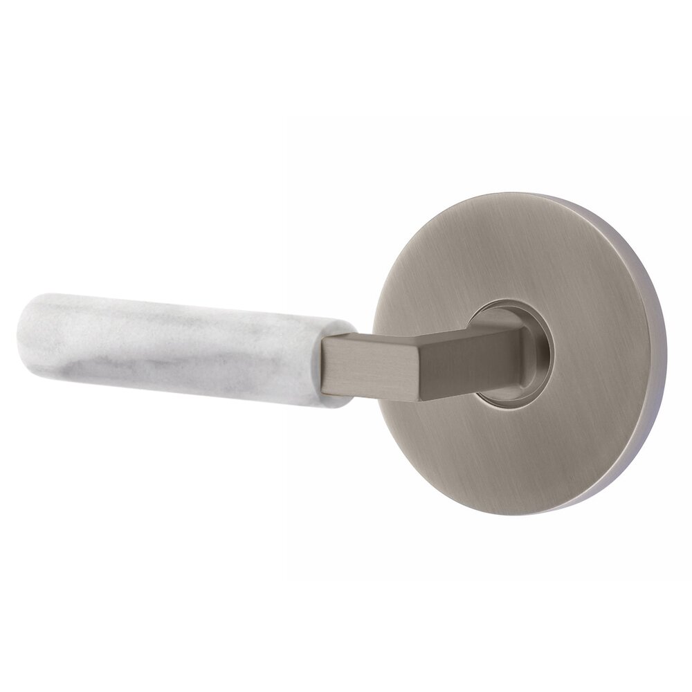 Double Dummy White Marble Left Handed Lever With L-Square Stem And Disk Rose In Pewter