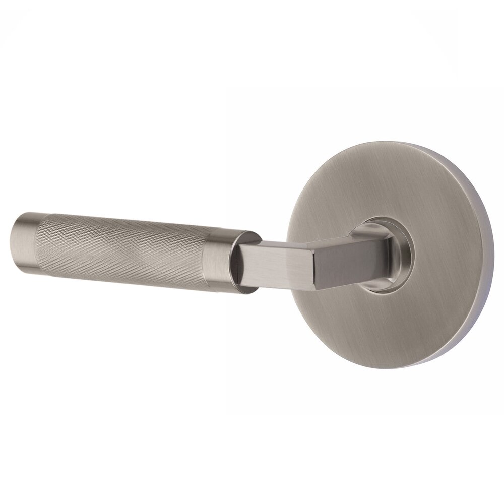 Single Dummy Left Handed Knurled Lever with L-Square Stem and Disc Rose in Pewter