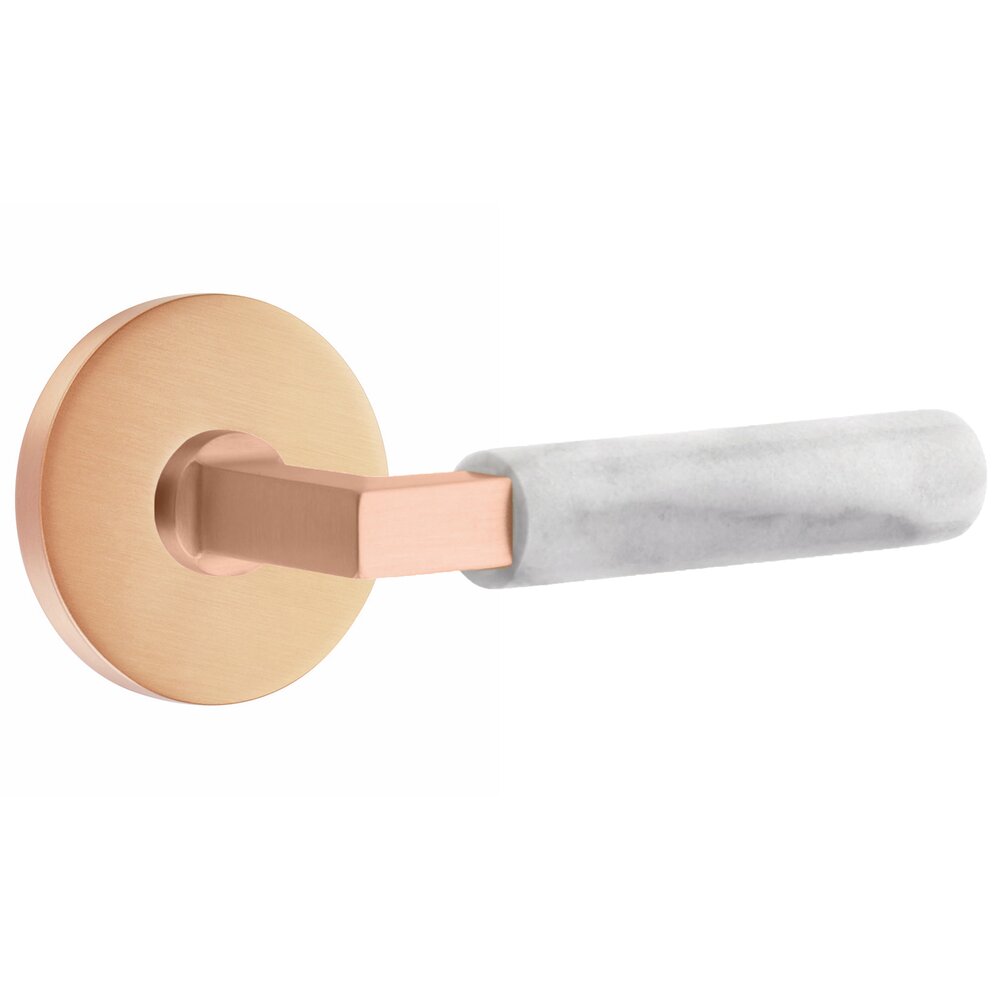 Single Dummy White Marble Right Handed Lever With L-Square Stem And Disk Rose In Satin Rose Gold