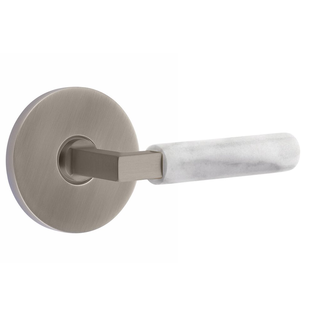 Single Dummy White Marble Right Handed Lever With L-Square Stem And Disk Rose In Pewter