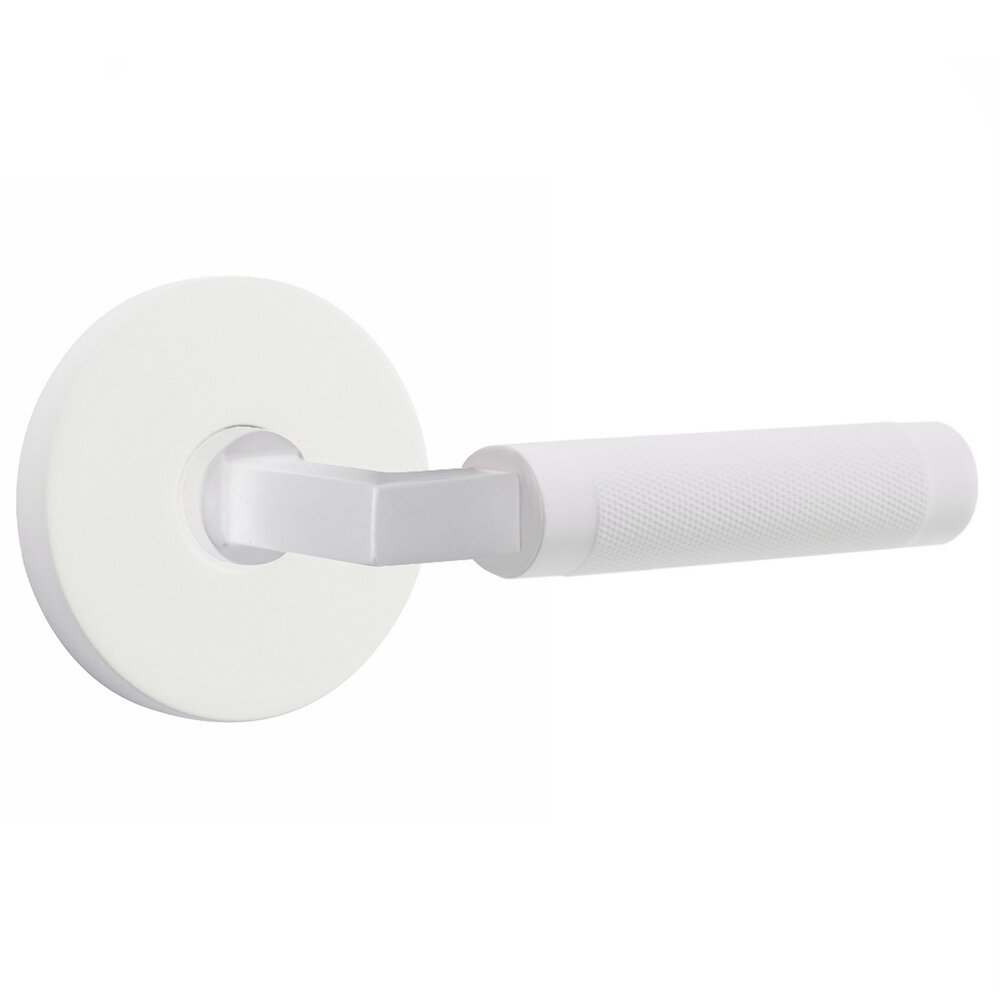 Passage Knurled Right Handed Lever with L-Square Stem and Disc Rose in Matte White