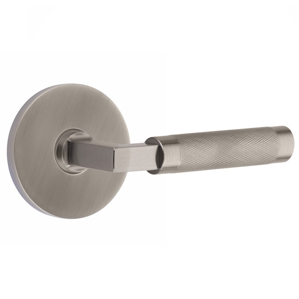 Passage Knurled Right Handed Lever with L-Square Stem and Disc Rose in Pewter
